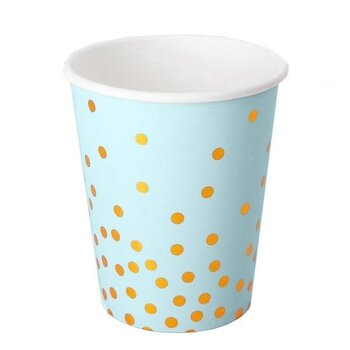 10 blauwe bekers met gouden stippen