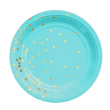 10 bordjes blauw gouden stippen