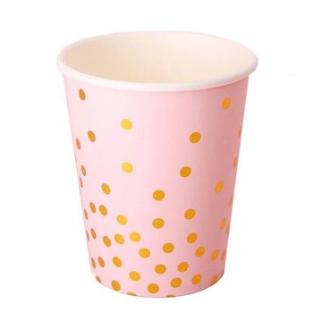 10 roze bekertjes met gouden stippen