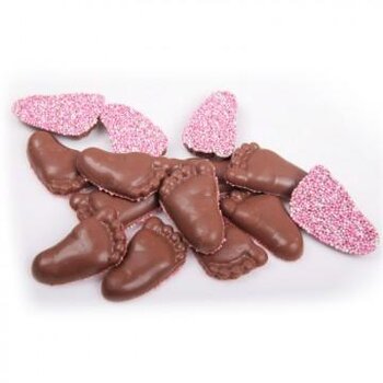 12 roze chocoladevoetjes met musket