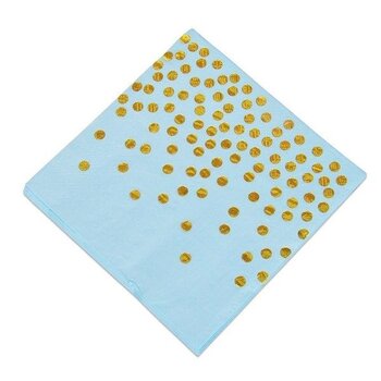 20 blauwe servetten met gouden stippen