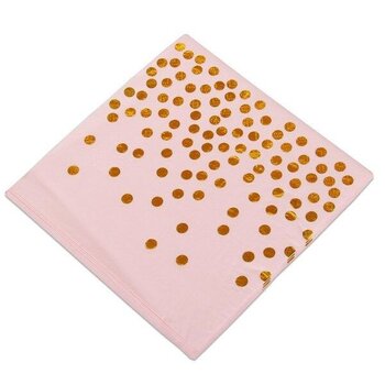20 roze servetten met gouden stippen