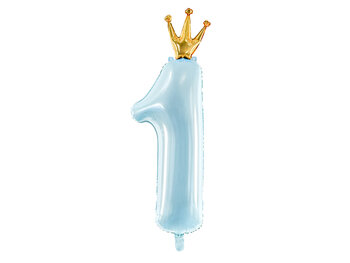 cijferballon 1 jaar blauw met kroon