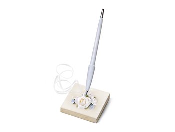 pen met penhouder bloemen ivoor