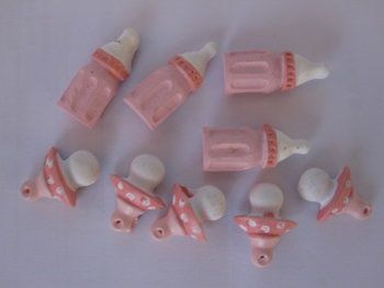 set roze papflesje / speentje polystone