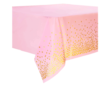 roze tafelkleed met gouden stippen