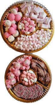snoeppakket op 2 schalen in roze