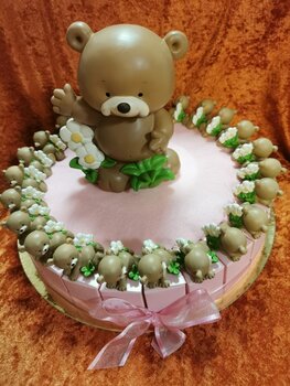 taart 24 roze doosjes beer met bloemen